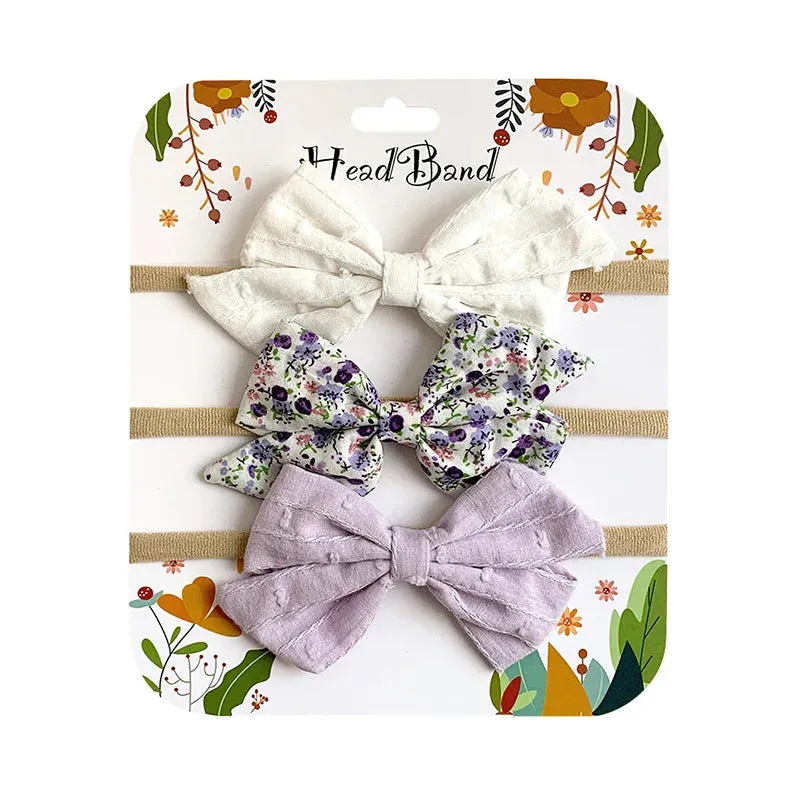 3pcs/Set Cotton Nylon Headbands Baby Hair Bows Girls Newborn Photograph Elastic Hairband Children Toddler Hair Accessories Print