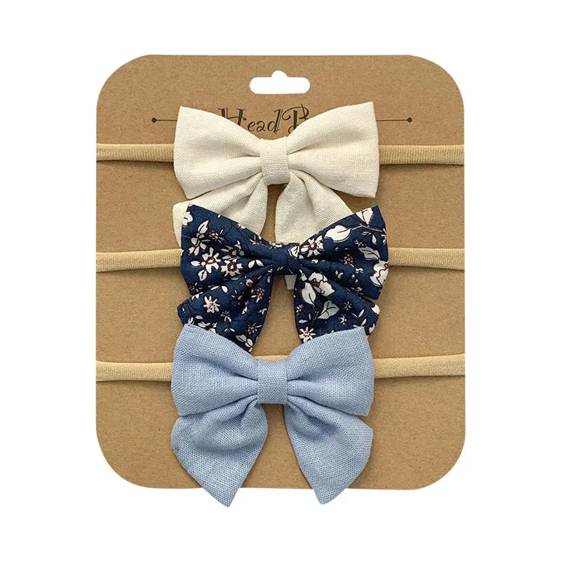 3pcs/Set Cotton Nylon Headbands Baby Hair Bows Girls Newborn Photograph Elastic Hairband Children Toddler Hair Accessories Print