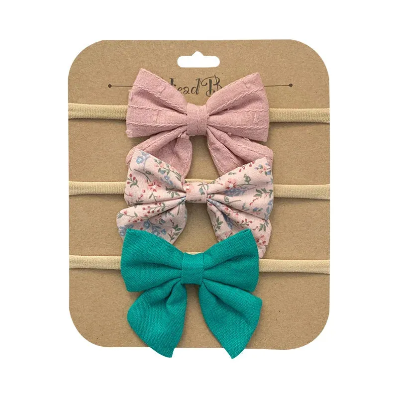 3pcs/Set Cotton Nylon Headbands Baby Hair Bows Girls Newborn Photograph Elastic Hairband Children Toddler Hair Accessories Print