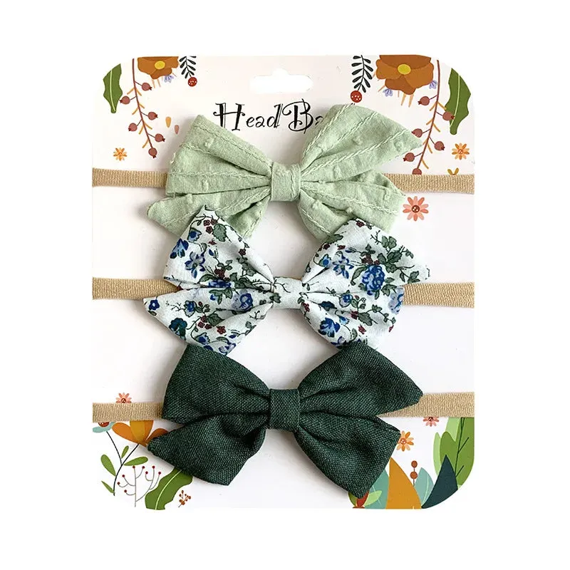 3pcs/Set Cotton Nylon Headbands Baby Hair Bows Girls Newborn Photograph Elastic Hairband Children Toddler Hair Accessories Print
