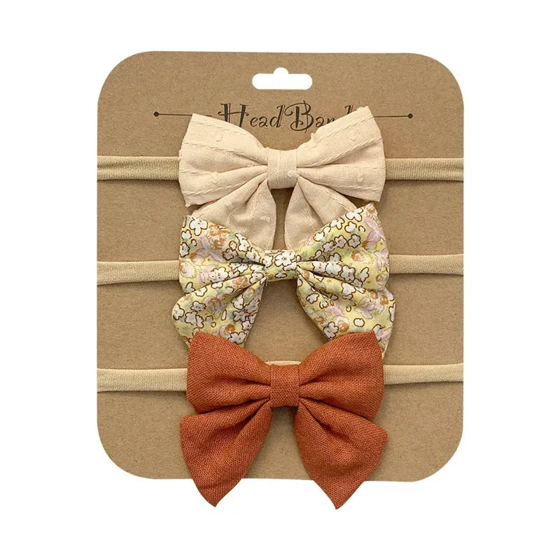 3pcs/Set Cotton Nylon Headbands Baby Hair Bows Girls Newborn Photograph Elastic Hairband Children Toddler Hair Accessories Print