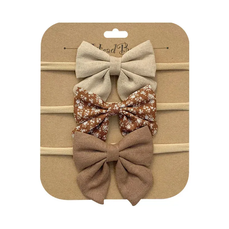 3pcs/Set Cotton Nylon Headbands Baby Hair Bows Girls Newborn Photograph Elastic Hairband Children Toddler Hair Accessories Print