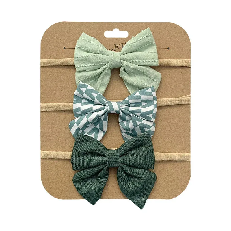 3pcs/Set Cotton Nylon Headbands Baby Hair Bows Girls Newborn Photograph Elastic Hairband Children Toddler Hair Accessories Print