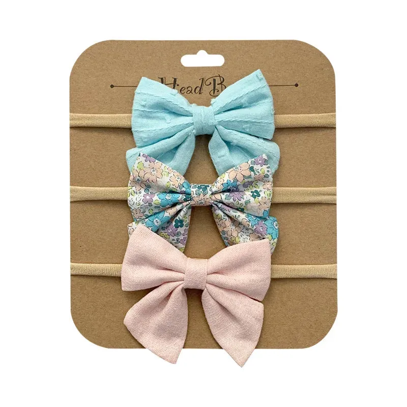 3pcs/Set Cotton Nylon Headbands Baby Hair Bows Girls Newborn Photograph Elastic Hairband Children Toddler Hair Accessories Print