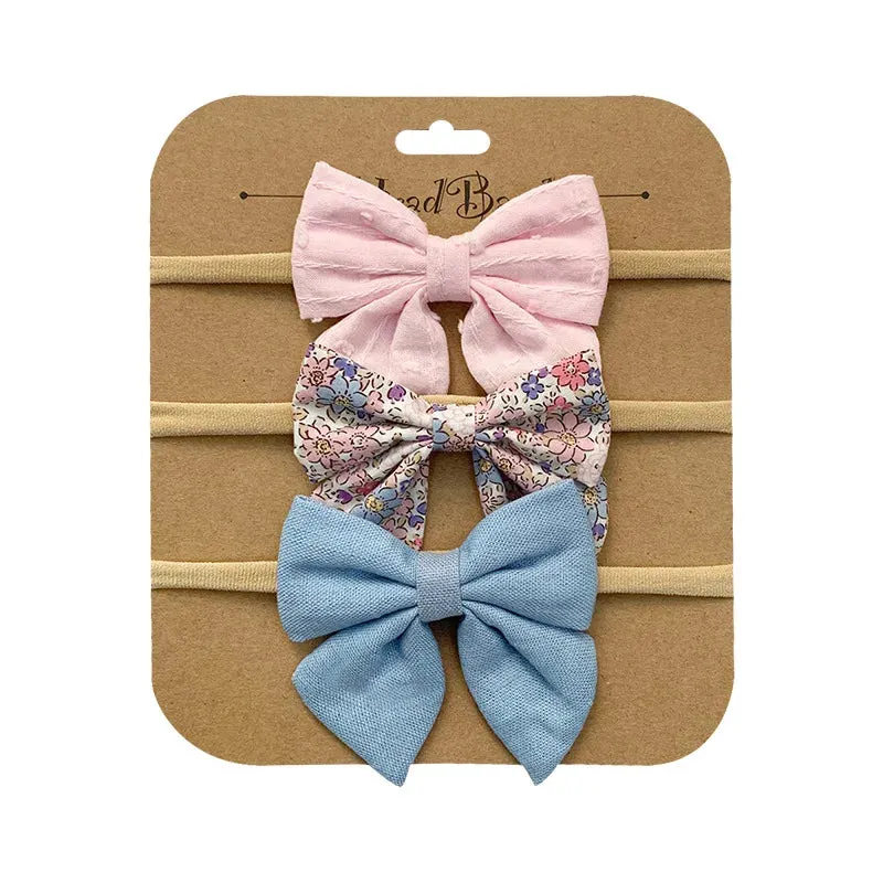 3pcs/Set Cotton Nylon Headbands Baby Hair Bows Girls Newborn Photograph Elastic Hairband Children Toddler Hair Accessories Print