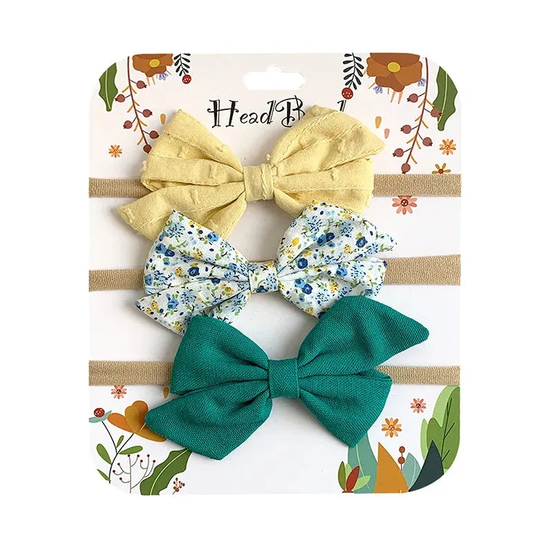 3pcs/Set Cotton Nylon Headbands Baby Hair Bows Girls Newborn Photograph Elastic Hairband Children Toddler Hair Accessories Print
