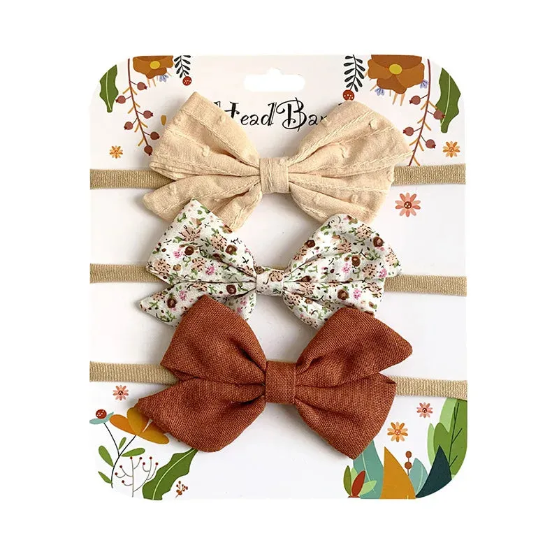 3pcs/Set Cotton Nylon Headbands Baby Hair Bows Girls Newborn Photograph Elastic Hairband Children Toddler Hair Accessories Print
