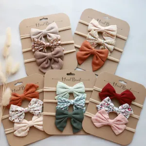 3pcs/Set Cotton Nylon Headbands Baby Hair Bows Girls Newborn Photograph Elastic Hairband Children Toddler Hair Accessories Print