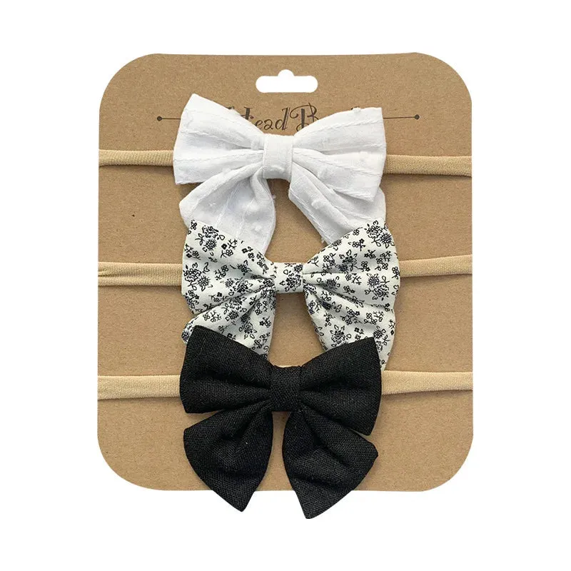 3pcs/Set Cotton Nylon Headbands Baby Hair Bows Girls Newborn Photograph Elastic Hairband Children Toddler Hair Accessories Print