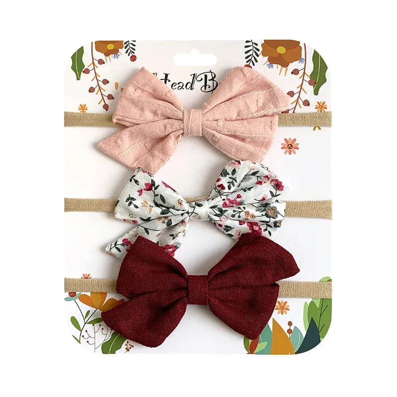3pcs/Set Cotton Nylon Headbands Baby Hair Bows Girls Newborn Photograph Elastic Hairband Children Toddler Hair Accessories Print
