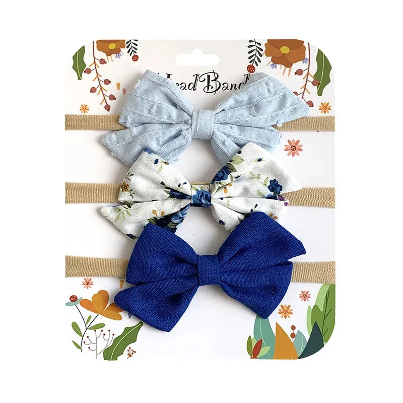 3pcs/Set Cotton Nylon Headbands Baby Hair Bows Girls Newborn Photograph Elastic Hairband Children Toddler Hair Accessories Print