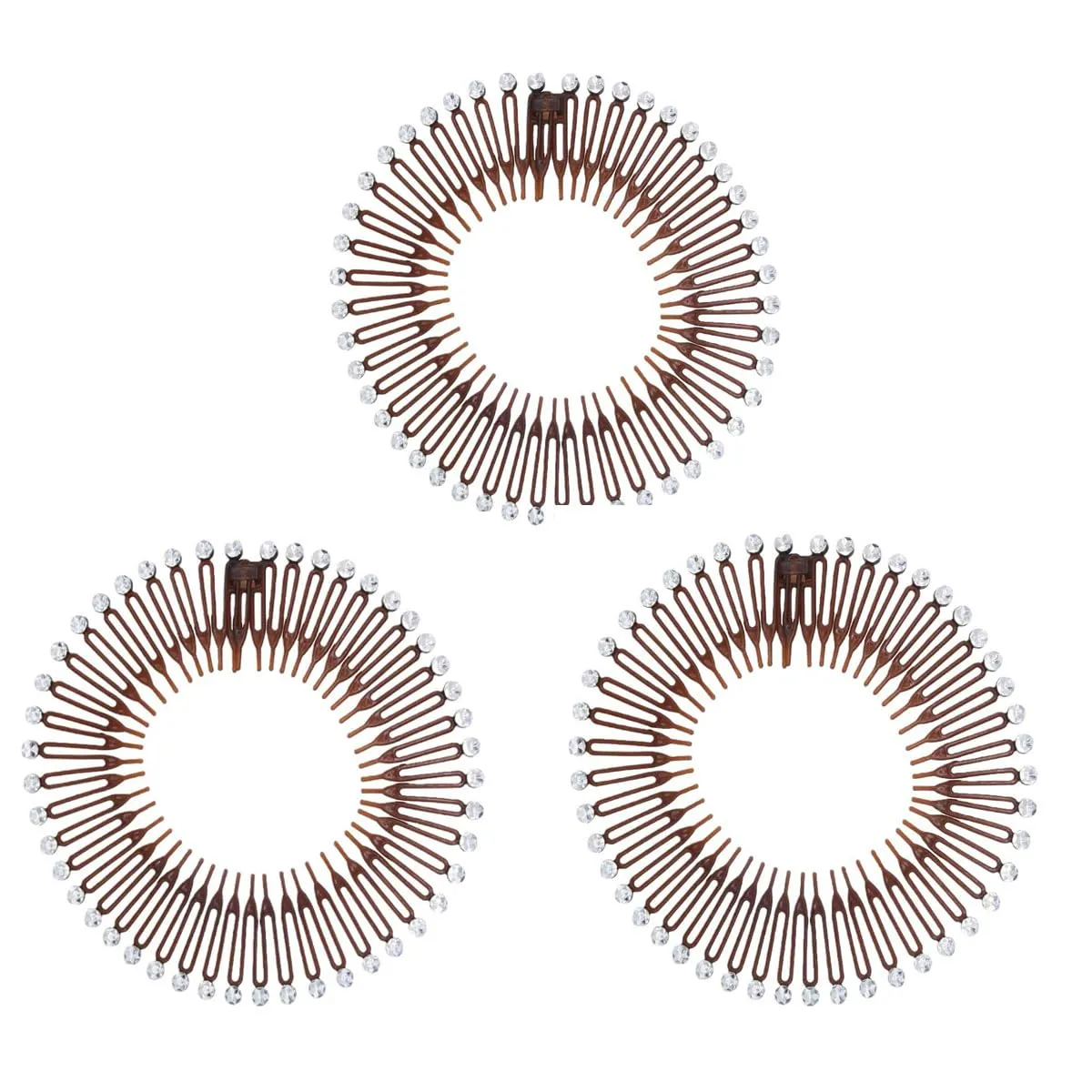 3Pieces Full Circular Stretch Hairband Holder - Flexible Plastic Circle Hair Combs for Women Girls
