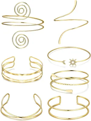 7 Pcs Arm Cuff Jewelry for Women Gold Upper Arm Cuff Bangle Band Armlet Adjustable Arm Cuff Bracelet