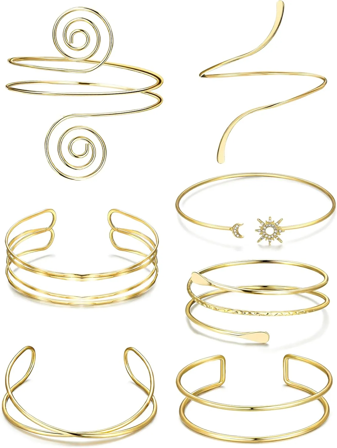 7 Pcs Arm Cuff Jewelry for Women Gold Upper Arm Cuff Bangle Band Armlet Adjustable Arm Cuff Bracelet