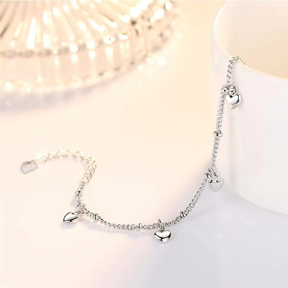 925 Sterling Silver Bracelets for Women Teens, Love Heart Charm Chain Bracelet Bangle Fashion Jewelry Gifts