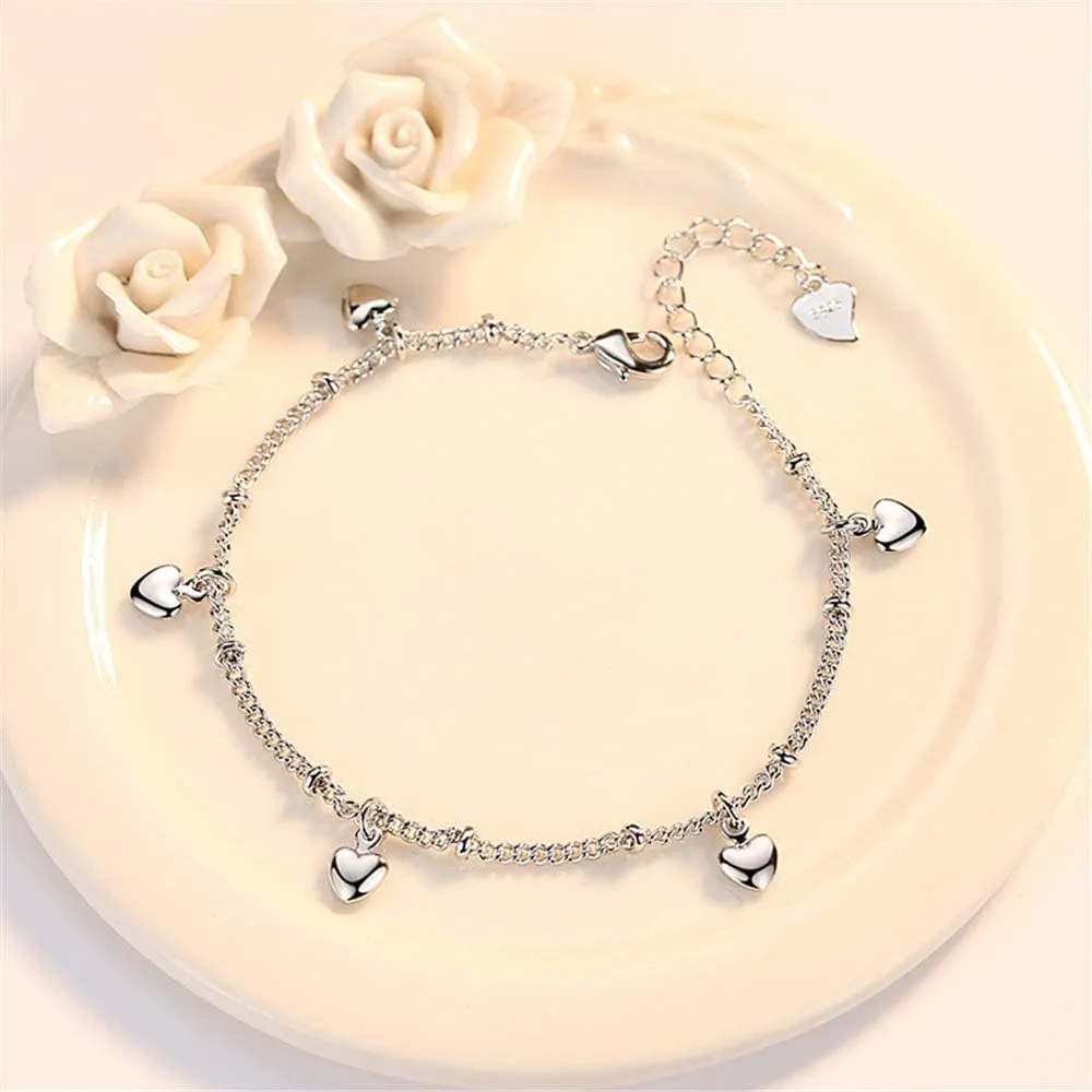 925 Sterling Silver Bracelets for Women Teens, Love Heart Charm Chain Bracelet Bangle Fashion Jewelry Gifts