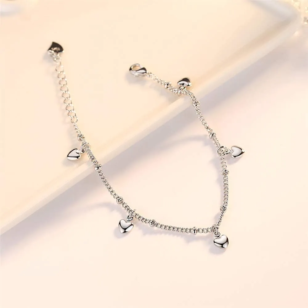 925 Sterling Silver Bracelets for Women Teens, Love Heart Charm Chain Bracelet Bangle Fashion Jewelry Gifts