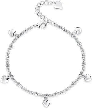 925 Sterling Silver Bracelets for Women Teens, Love Heart Charm Chain Bracelet Bangle Fashion Jewelry Gifts