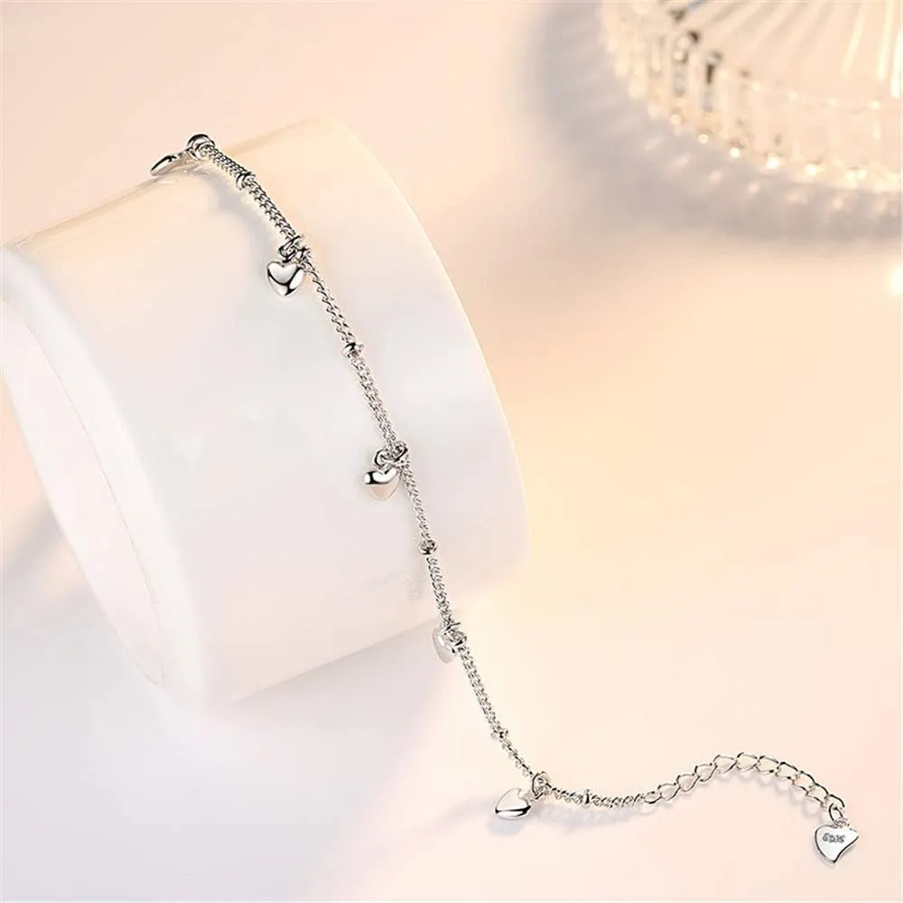 925 Sterling Silver Bracelets for Women Teens, Love Heart Charm Chain Bracelet Bangle Fashion Jewelry Gifts