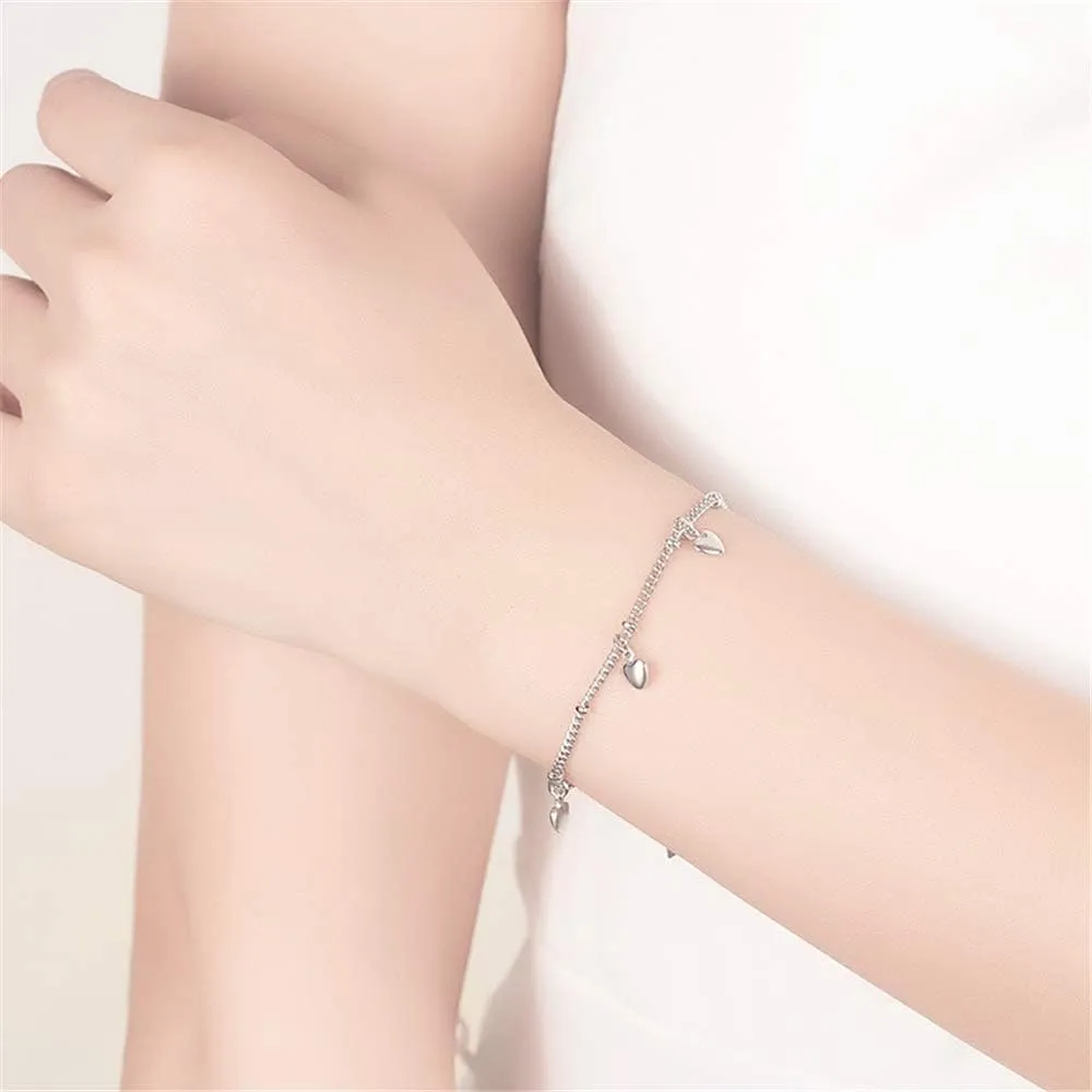 925 Sterling Silver Bracelets for Women Teens, Love Heart Charm Chain Bracelet Bangle Fashion Jewelry Gifts