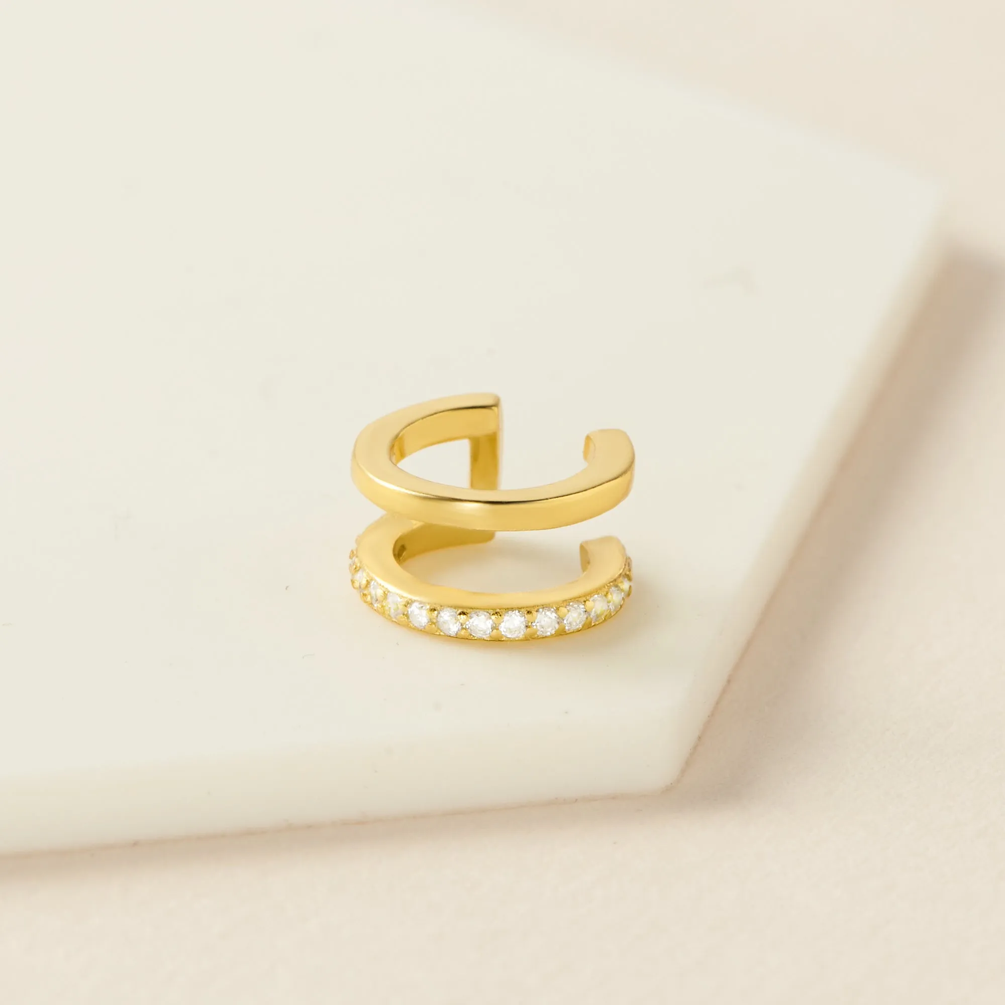925 Sterling Silver Double Ear Cuffs with Cubic Zirconia Stones - Hypoallergenic & Lightweight Jewelry