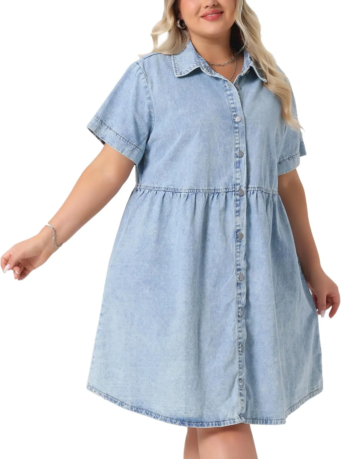 Agnes Orinda Denim Dress for Women Plus Size Button Down Babydoll Sundress Jean Dress with Pockets 2025 Vacation