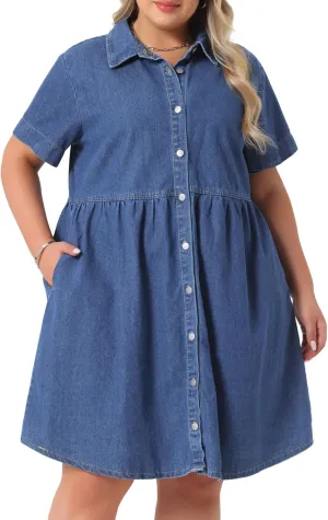 Agnes Orinda Denim Dress for Women Plus Size Button Down Babydoll Sundress Jean Dress with Pockets 2025 Vacation