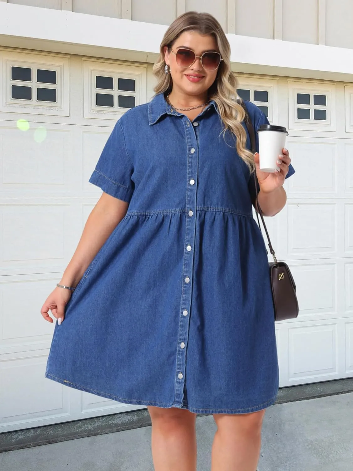 Agnes Orinda Denim Dress for Women Plus Size Button Down Babydoll Sundress Jean Dress with Pockets 2025 Vacation