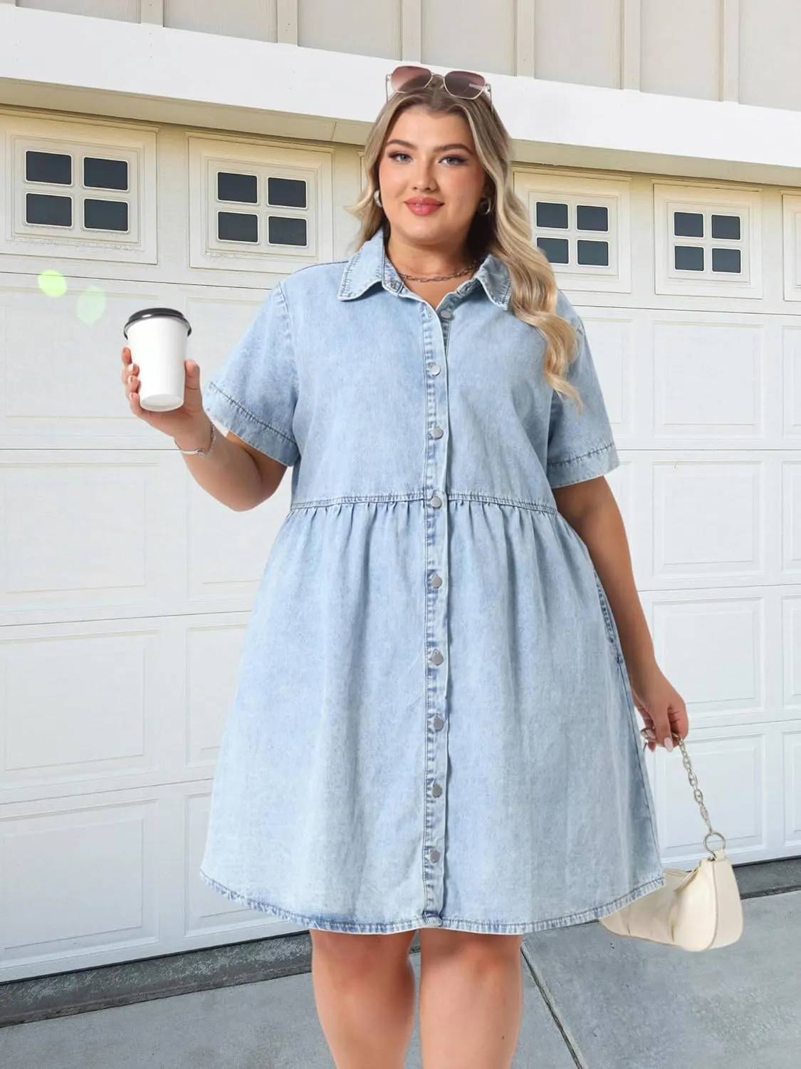Agnes Orinda Denim Dress for Women Plus Size Button Down Babydoll Sundress Jean Dress with Pockets 2025 Vacation