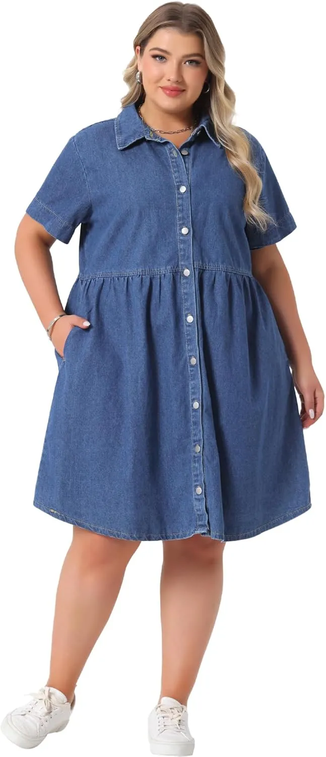 Agnes Orinda Denim Dress for Women Plus Size Button Down Babydoll Sundress Jean Dress with Pockets 2025 Vacation