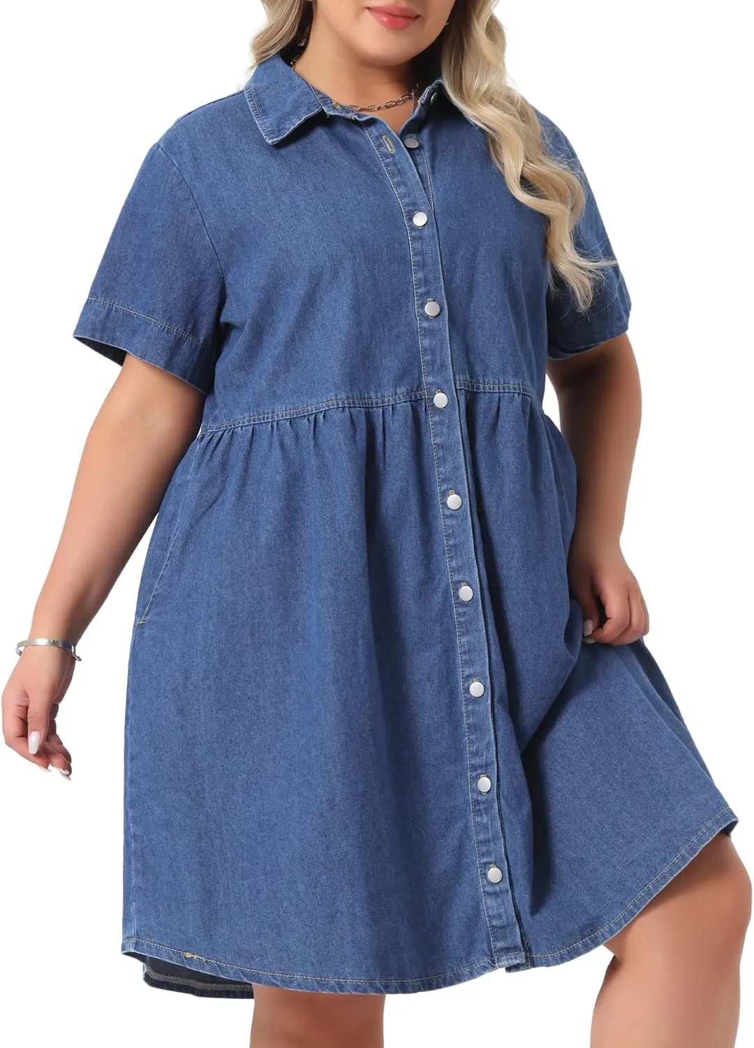 Agnes Orinda Denim Dress for Women Plus Size Button Down Babydoll Sundress Jean Dress with Pockets 2025 Vacation