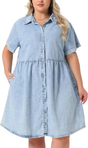 Agnes Orinda Denim Dress for Women Plus Size Button Down Babydoll Sundress Jean Dress with Pockets 2025 Vacation