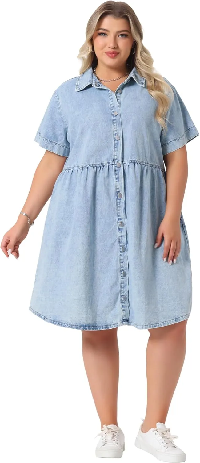 Agnes Orinda Denim Dress for Women Plus Size Button Down Babydoll Sundress Jean Dress with Pockets 2025 Vacation
