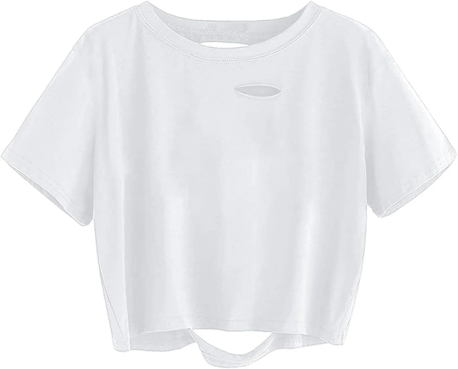 Avanova Women Distressed Loose Crop Top Oversized Short Sleeve Ripped Tee Shirt