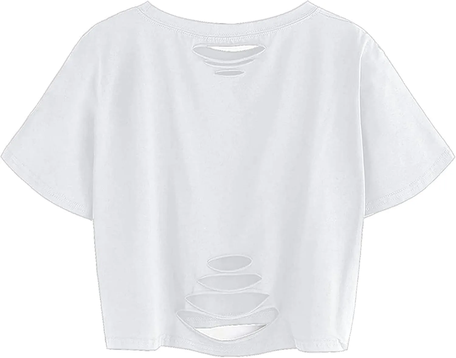 Avanova Women Distressed Loose Crop Top Oversized Short Sleeve Ripped Tee Shirt
