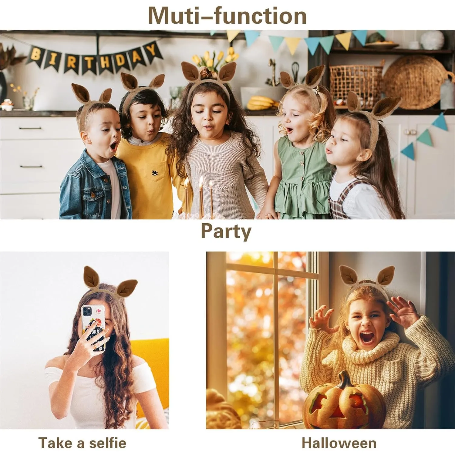 Beviliu Animals Ear Kangaroo Ears Headband Realistic Fluffy Cat Bunny Dog Hairband Halloween Christmas Costume for Washing Makeup Cosplay Party