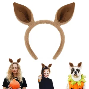 Beviliu Animals Ear Kangaroo Ears Headband Realistic Fluffy Cat Bunny Dog Hairband Halloween Christmas Costume for Washing Makeup Cosplay Party
