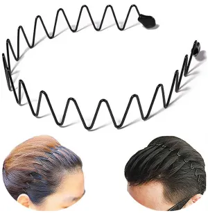 bodbop XINGZHE Metal Hair Band Men Headband Women's Fashion Hair Bands Elastic Stylish Sports Hairband Head Hoop with Non Slip Wavy Teeth, Black