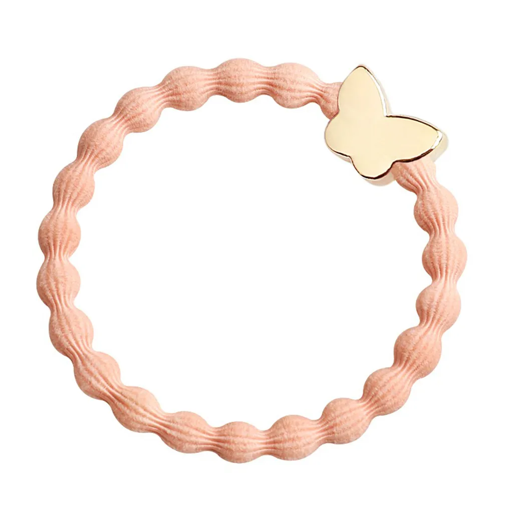 Butterfly In Gold On Peach Elastic Bangle Band