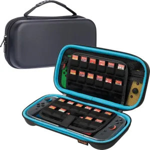 ButterFox Large Switch 2 Carrying Case for Nintendo Switch 2 Console, Fits Slim Charger and Protective Grip Case, With 24 Game Holders and Built-in Stand (Plain Black/Blue)