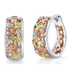 Canadian Diamond Tricoloured Gold Maple Leaf Hoop Earrings