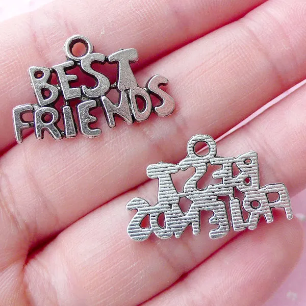 CLEARANCE Best Friends Word Charms Message Charm (7pcs / 24mm x 16mm / Tibetan Silver) Friendship Charm Birthday Gift Decoration Packaging CHM1754