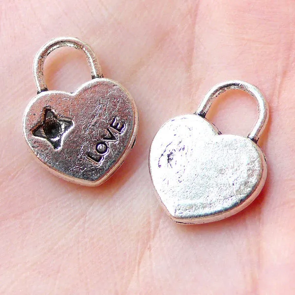 CLEARANCE Heart Key Lock Charms Love Charm (5pcs / 13mm x 17mm / Tibetan Silver) Valentines Gift Decoration Cute Favor Charm Keychain Charm CHM1163