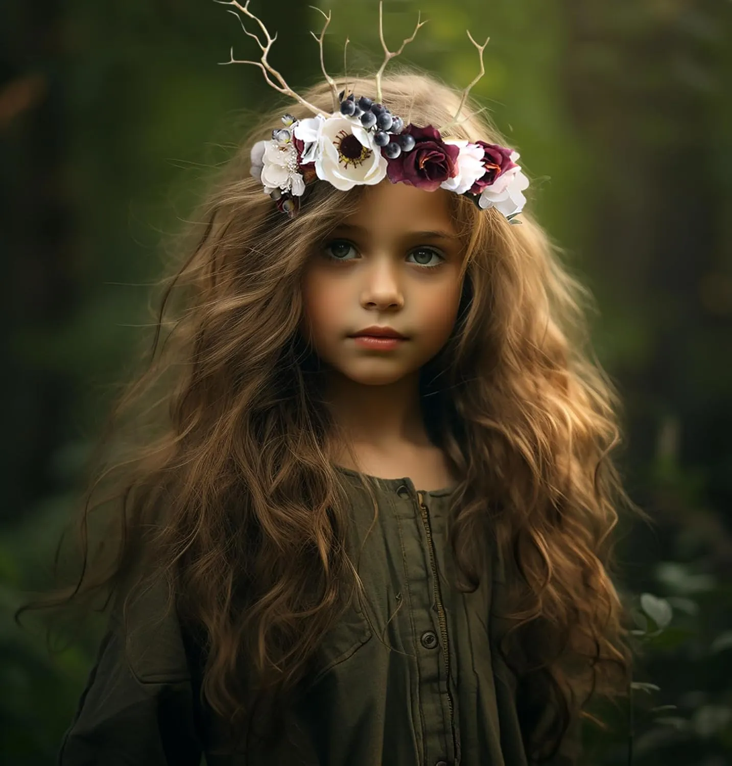 Deer Antler Hair Band with Flowers, Adjustable Size, 16cm-18cm Diameter, Hair Hoop, Party, Cosplay, Costume, Unisex