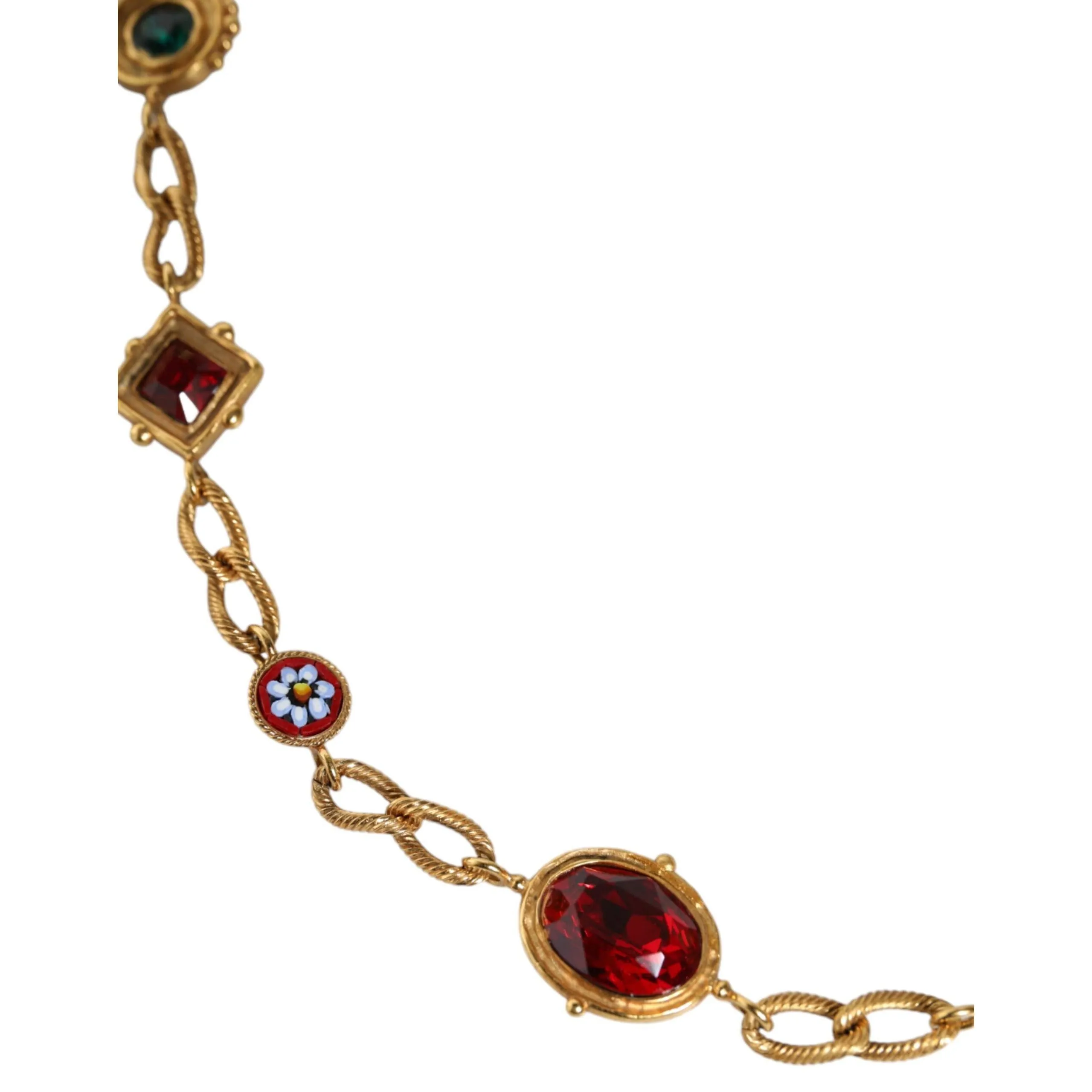 Dolce & Gabbana Black Leather Gold Brass Crystal Chain Waist Belt