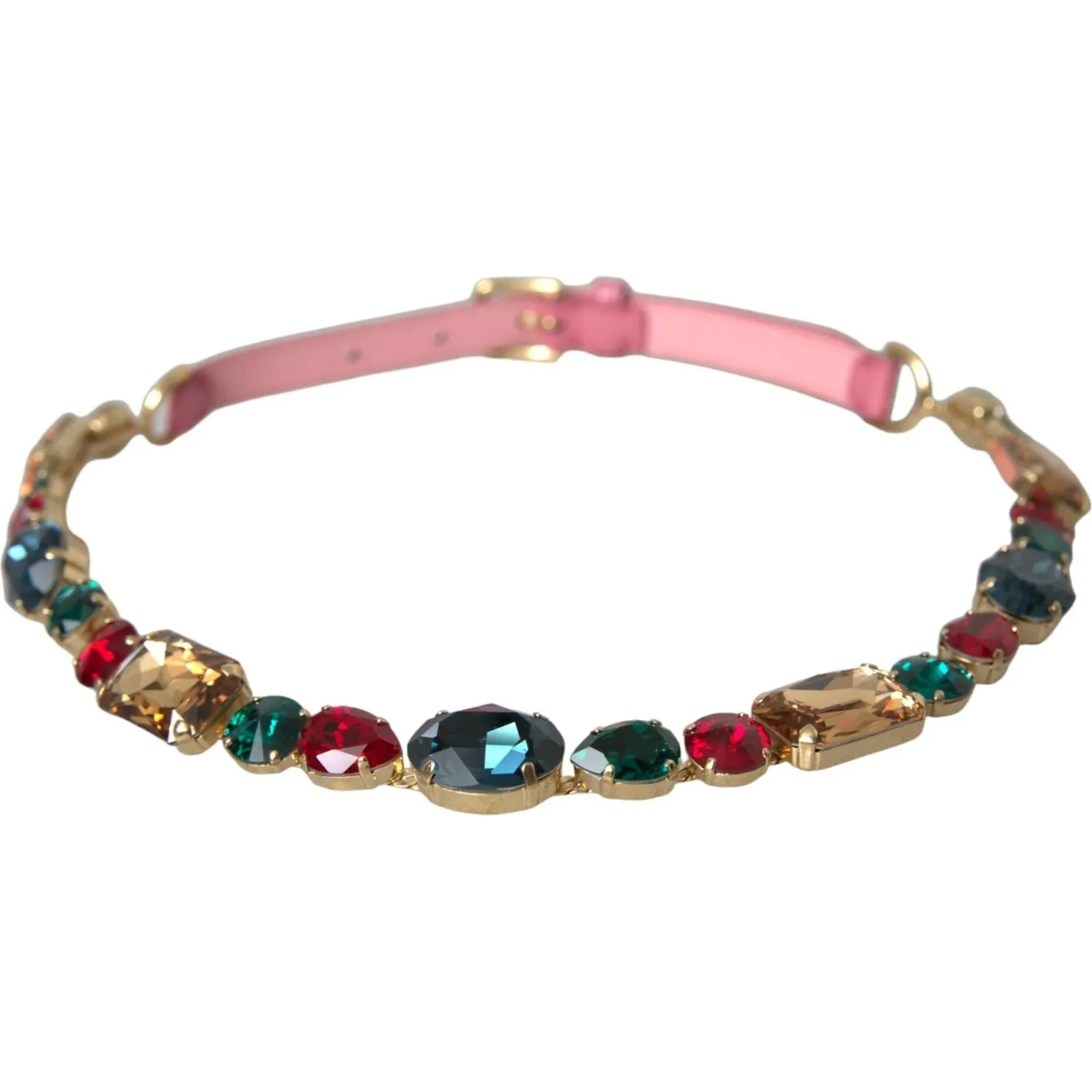 Dolce & Gabbana Pink Leather Crystal Chain Embellished Belt