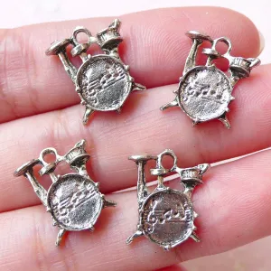 Drum Kit Charms Drum Set Charm Drumkit Charm (4pcs / 12mm x 15mm / Tibetan Silver) Music Band Drummer Jewelry Pendant Keyring Charm CHM1233