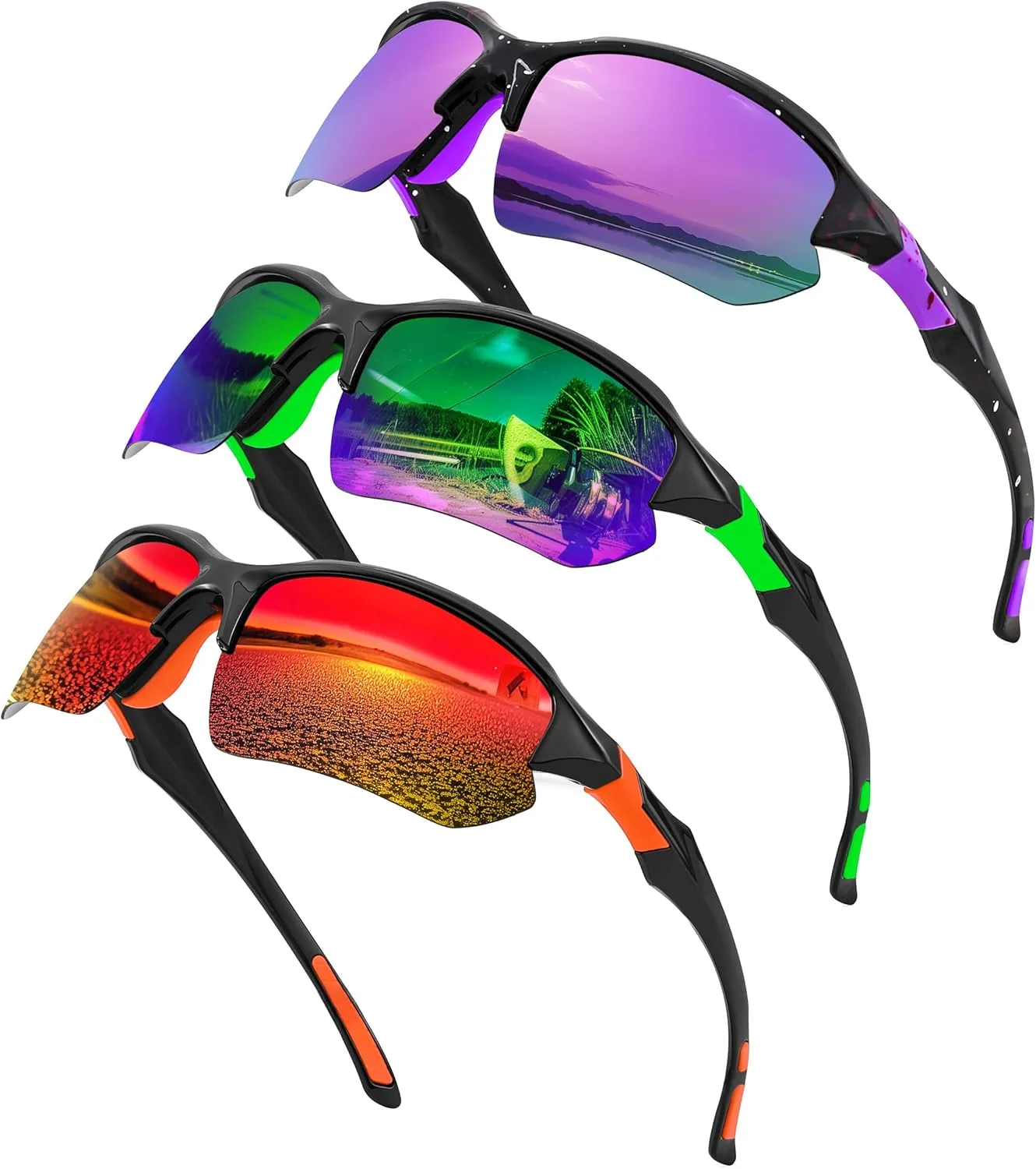 FEISEDY 3pack Sport Polarized Sunglasses for Men Women Fishing Running Baseball Outdoor UV400 Protection B9163