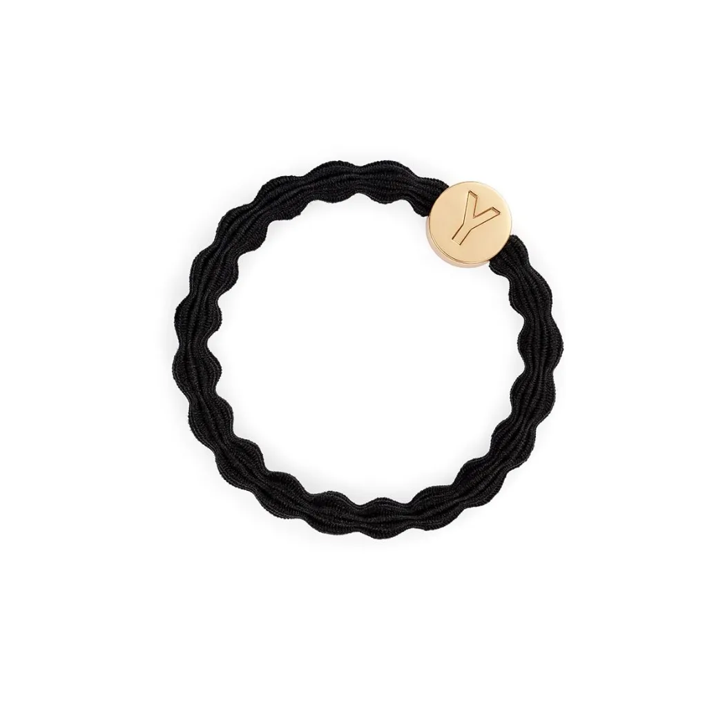 Gold Letter Charm Elastic Hairband