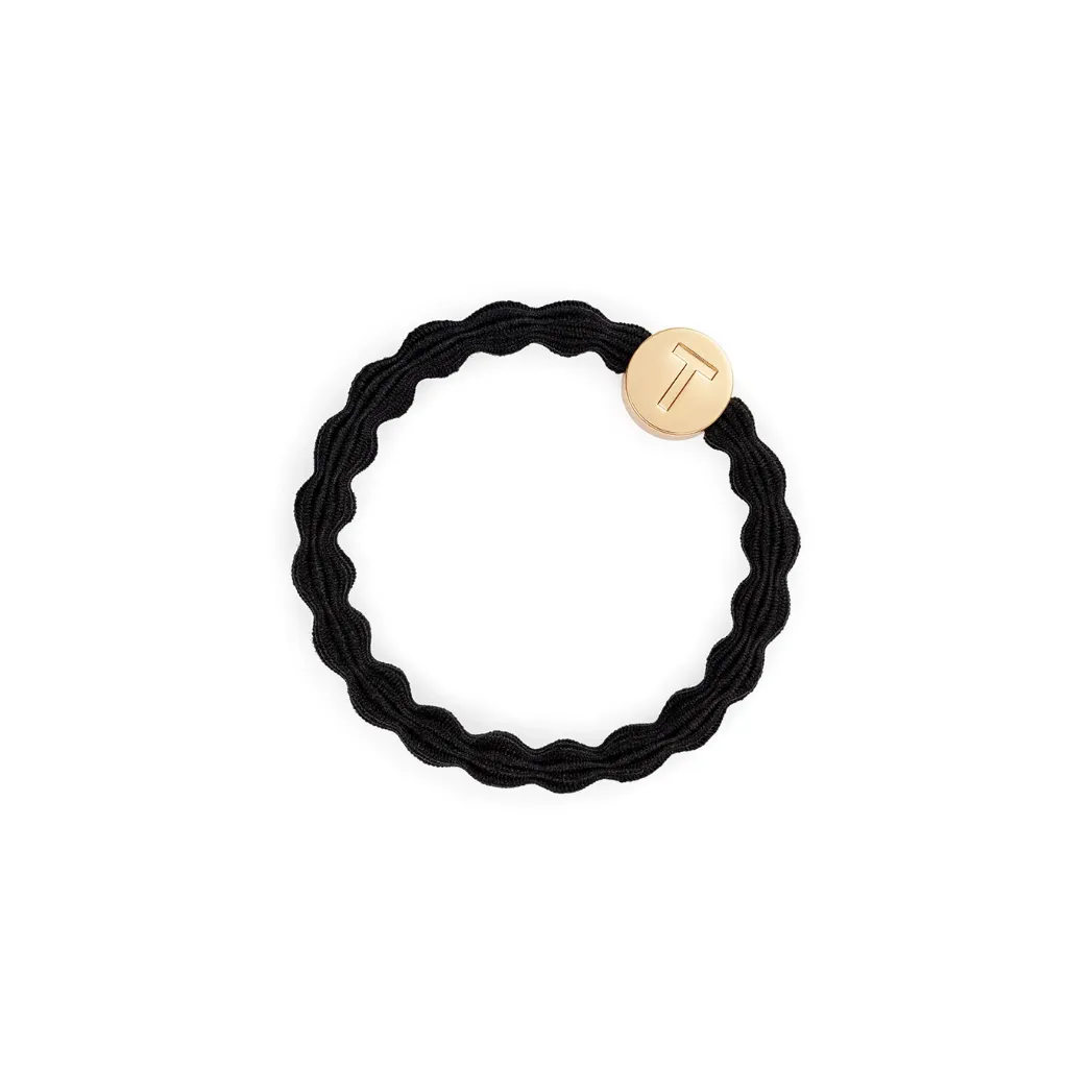 Gold Letter Charm Elastic Hairband